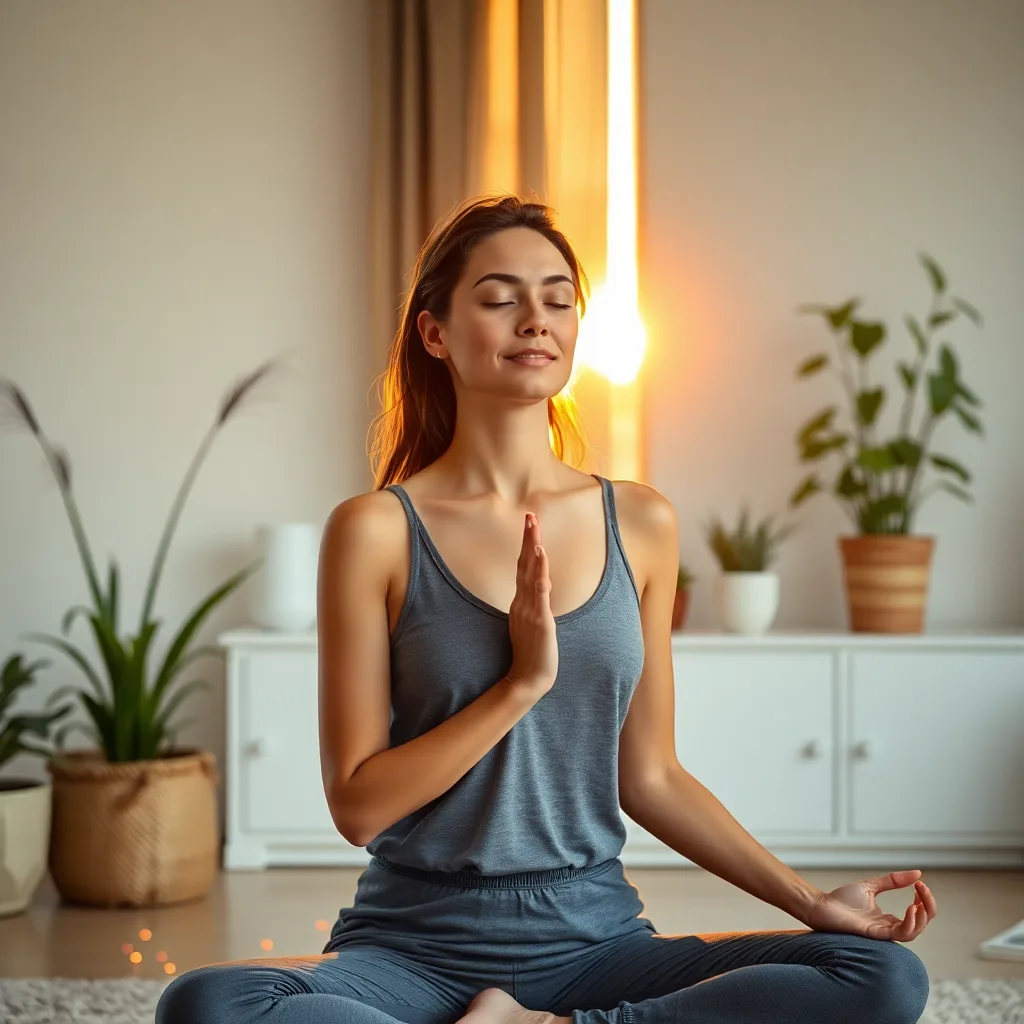 Woman meditating in peaceful room